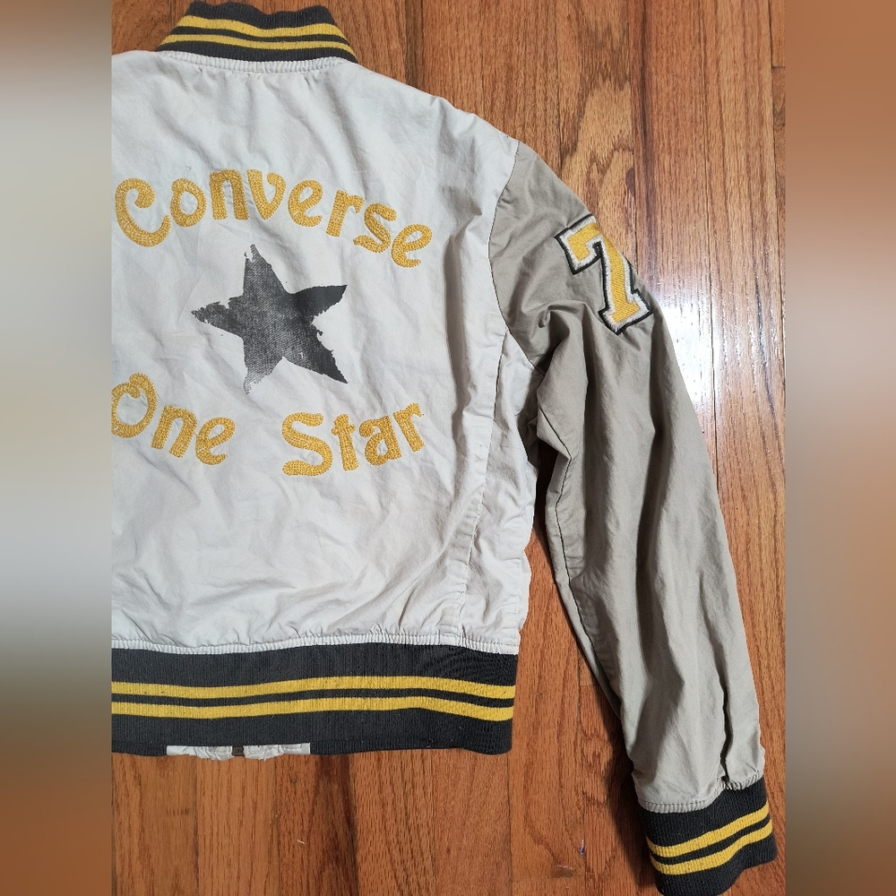 3/$10⭐ Converse One-Star crop bomber varsity jacket, wmn small, off-white/brown - Picture 10 of 14
